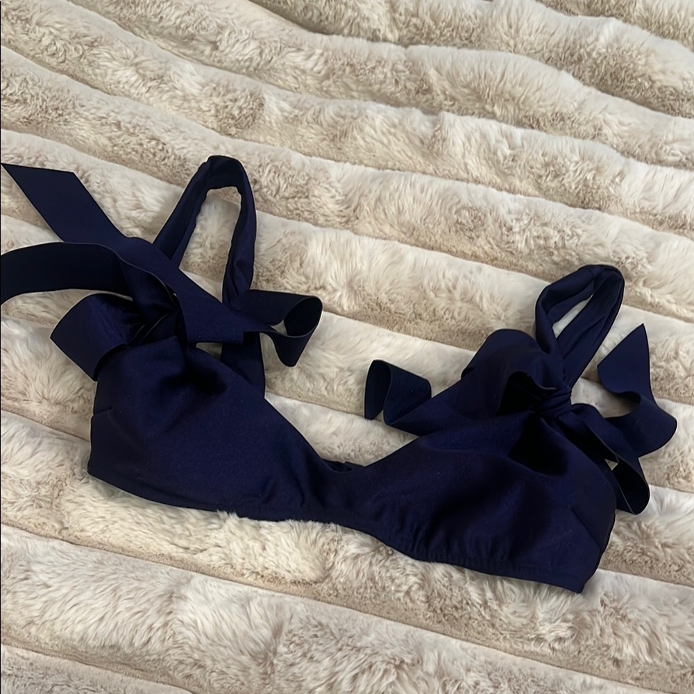 Navy Blue Bikini Top with Bow Straps